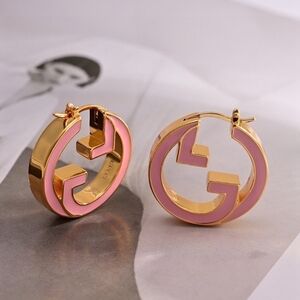 Gold and Pink Hoop Earrings
